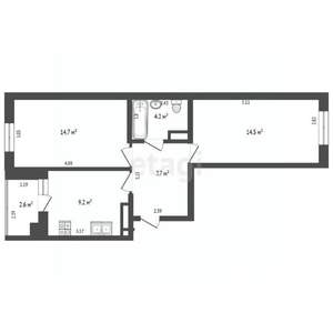 2-к квартира, вторичка, 53м2, 6/22 этаж