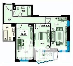 2-к квартира, вторичка, 58м2, 24/24 этаж