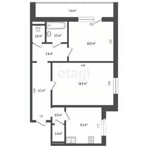 2-к квартира, вторичка, 52м2, 6/9 этаж