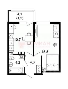 1-к квартира, сданный дом, 38м2, 1/9 этаж