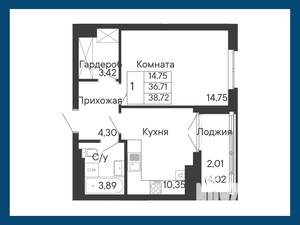 1-к квартира, вторичка, 39м2, 6/8 этаж