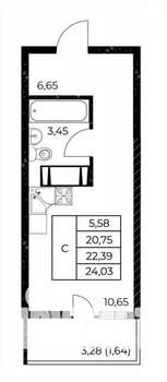Студия квартира, вторичка, 24м2, 23/25 этаж
