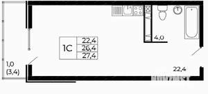 Студия квартира, вторичка, 27м2, 14/18 этаж