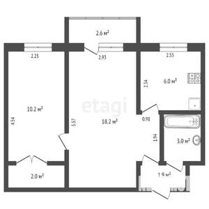 2-к квартира, вторичка, 43м2, 2/4 этаж