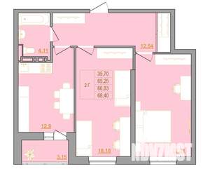 2-к квартира, строящийся дом, 68м2, 4/22 этаж