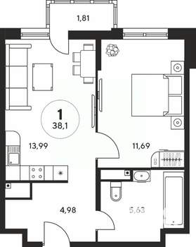 1-к квартира, вторичка, 38м2, 25/25 этаж