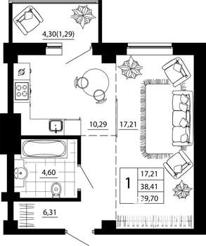 1-к квартира, строящийся дом, 40м2, 11/24 этаж
