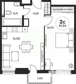 2-к квартира, вторичка, 42м2, 19/25 этаж
