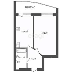 1-к квартира, вторичка, 46м2, 8/15 этаж