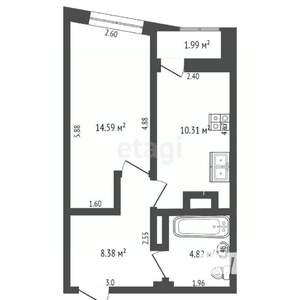 1-к квартира, вторичка, 40м2, 22/25 этаж