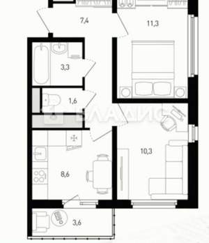 2-к квартира, вторичка, 46м2, 9/9 этаж