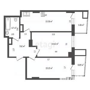 2-к квартира, вторичка, 60м2, 3/25 этаж