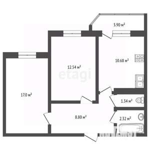 2-к квартира, вторичка, 56м2, 16/17 этаж