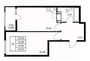 1-к квартира, вторичка, 46м2, 11/25 этаж