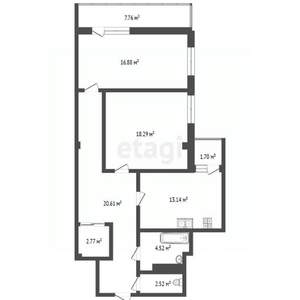 2-к квартира, вторичка, 58м2, 16/26 этаж
