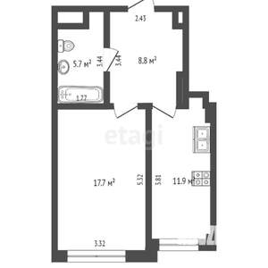 1-к квартира, вторичка, 45м2, 19/24 этаж