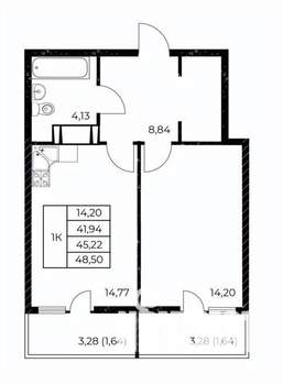 1-к квартира, вторичка, 49м2, 7/25 этаж
