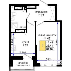 1-к квартира, вторичка, 35м2, 12/25 этаж