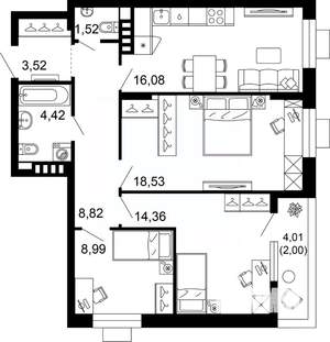 3-к квартира, вторичка, 78м2, 2/10 этаж