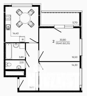 2-к квартира, вторичка, 62м2, 12/19 этаж