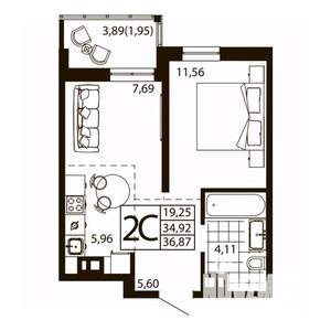 2-к квартира, вторичка, 36м2, 20/24 этаж