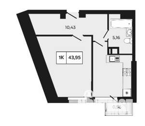 1-к квартира, вторичка, 44м2, 5/21 этаж