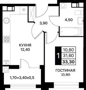 1-к квартира, вторичка, 33м2, 3/12 этаж