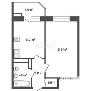 1-к квартира, вторичка, 38м2, 20/22 этаж
