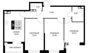 3-к квартира, вторичка, 76м2, 10/12 этаж
