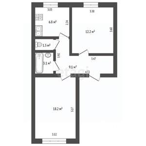 2-к квартира, вторичка, 50м2, 1/5 этаж