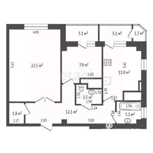 2-к квартира, вторичка, 65м2, 13/19 этаж