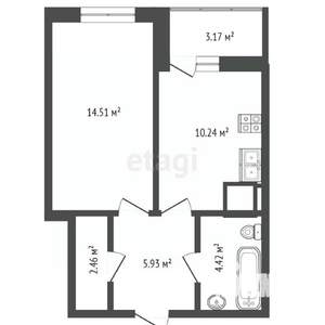 1-к квартира, вторичка, 41м2, 2/22 этаж