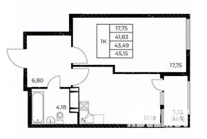 1-к квартира, строящийся дом, 45м2, 12/25 этаж