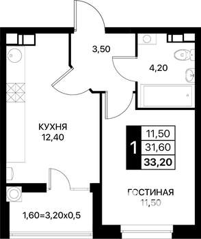 1-к квартира, вторичка, 33м2, 4/20 этаж
