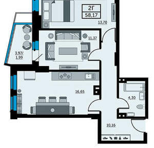 2-к квартира, вторичка, 59м2, 10/24 этаж