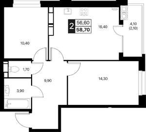 2-к квартира, вторичка, 59м2, 20/20 этаж