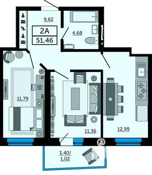 2-к квартира, вторичка, 51м2, 20/31 этаж