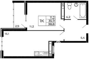 1-к квартира, вторичка, 38м2, 4/19 этаж