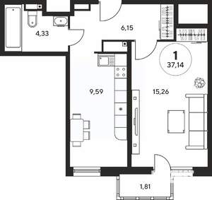 1-к квартира, вторичка, 37м2, 11/25 этаж