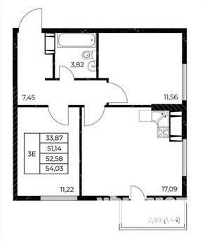 2-к квартира, вторичка, 54м2, 8/25 этаж
