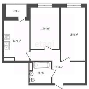 2-к квартира, вторичка, 56м2, 15/21 этаж