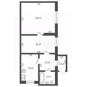 2-к квартира, вторичка, 41м2, 1/1 этаж