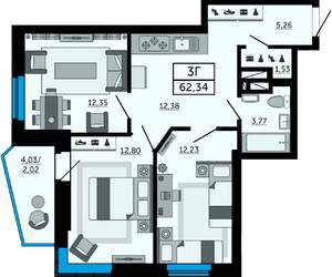 3-к квартира, вторичка, 62м2, 8/33 этаж