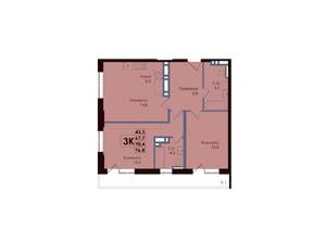 3-к квартира, вторичка, 70м2, 22/25 этаж