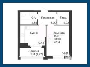 1-к квартира, вторичка, 40м2, 7/8 этаж