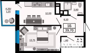 1-к квартира, вторичка, 40м2, 10/19 этаж