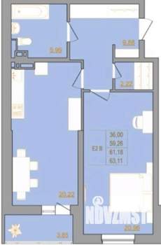 2-к квартира, сданный дом, 63м2, 4/8 этаж