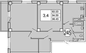 3-к квартира, вторичка, 98м2, 12/17 этаж