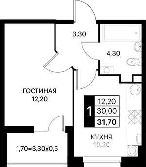 1-к квартира, вторичка, 32м2, 2/20 этаж