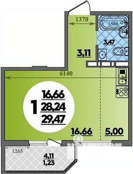 Студия квартира, строящийся дом, 29м2, 11/17 этаж